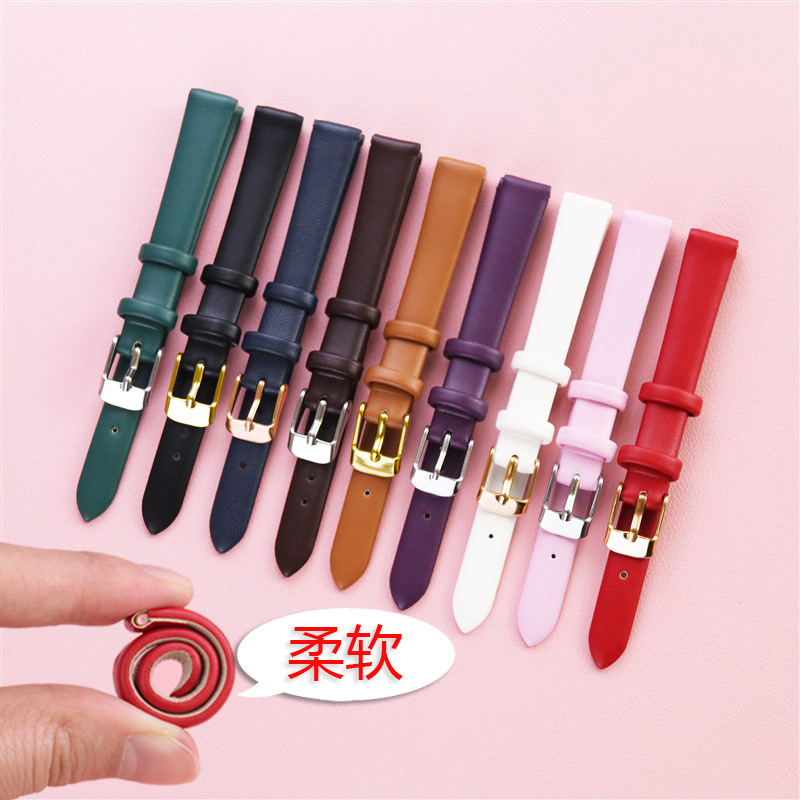 Factory Direct Sales Super Soft Genuine Leather Watch Strap for Men and Women Trendy Plain Watch Chain Accessories Green Pink Waterproof