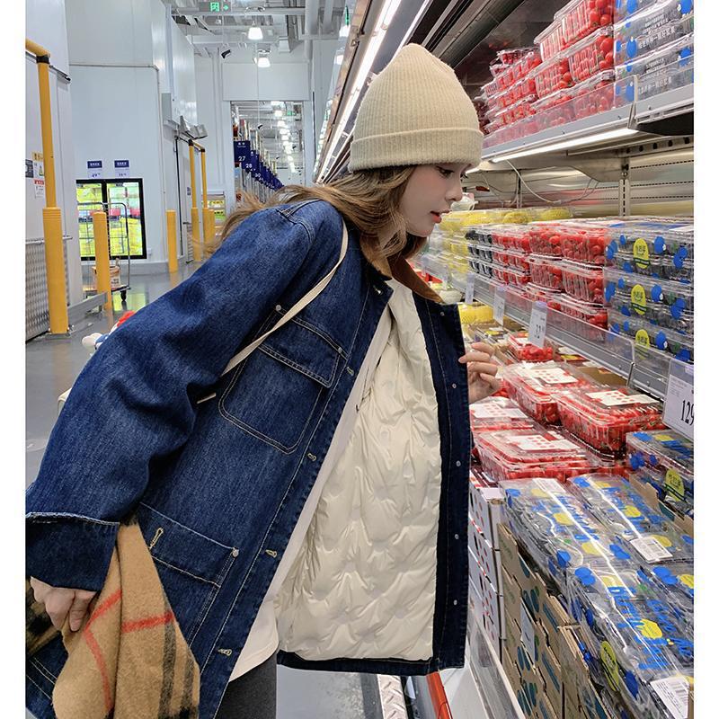 Hong Kong Style Retro Short Denim down Jacket for Women, Winter 2026 New Model, College Style, Loose Fit, Warm, 90% White Duck down Coat