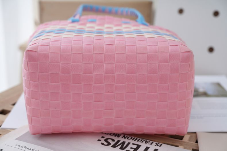 Top Handle Strap Type Women's Cute Color Block Plaid PVC Shopping Bags
