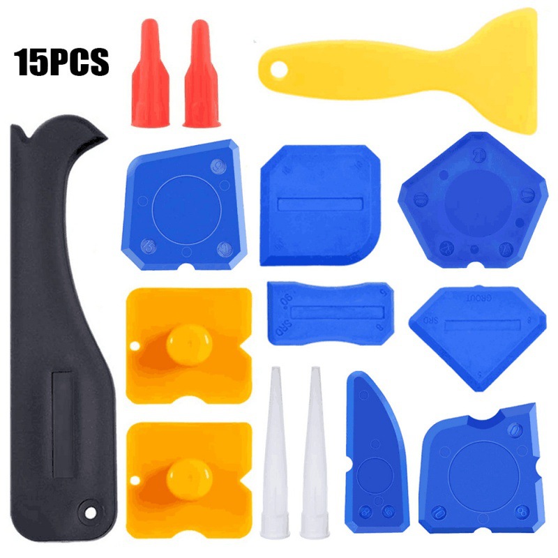 15件套填缝刮板喷嘴工具多角度美缝工具密封胶修整工具