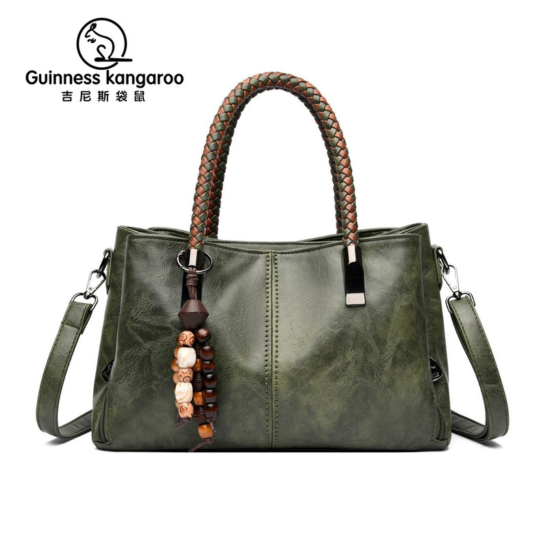 European and American Trendy Women's Bags, Simple Large-Capacity Shoulder Bags, Oil-Waxed Leather Casual Tote Bags, Retro Pebbled Leather Handbags