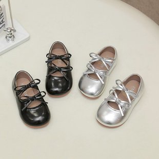 Girls' Leather Shoes 2025 Spring and Autumn New Bow Princess Shoes Little Girls Dance Performance Shoes Soft Sole Doudou Shoes