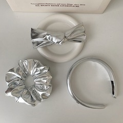 小眾銀色半扎發蝴蝶結髮夾女夏2023新款大腸發圈綁發高顱頂發箍女