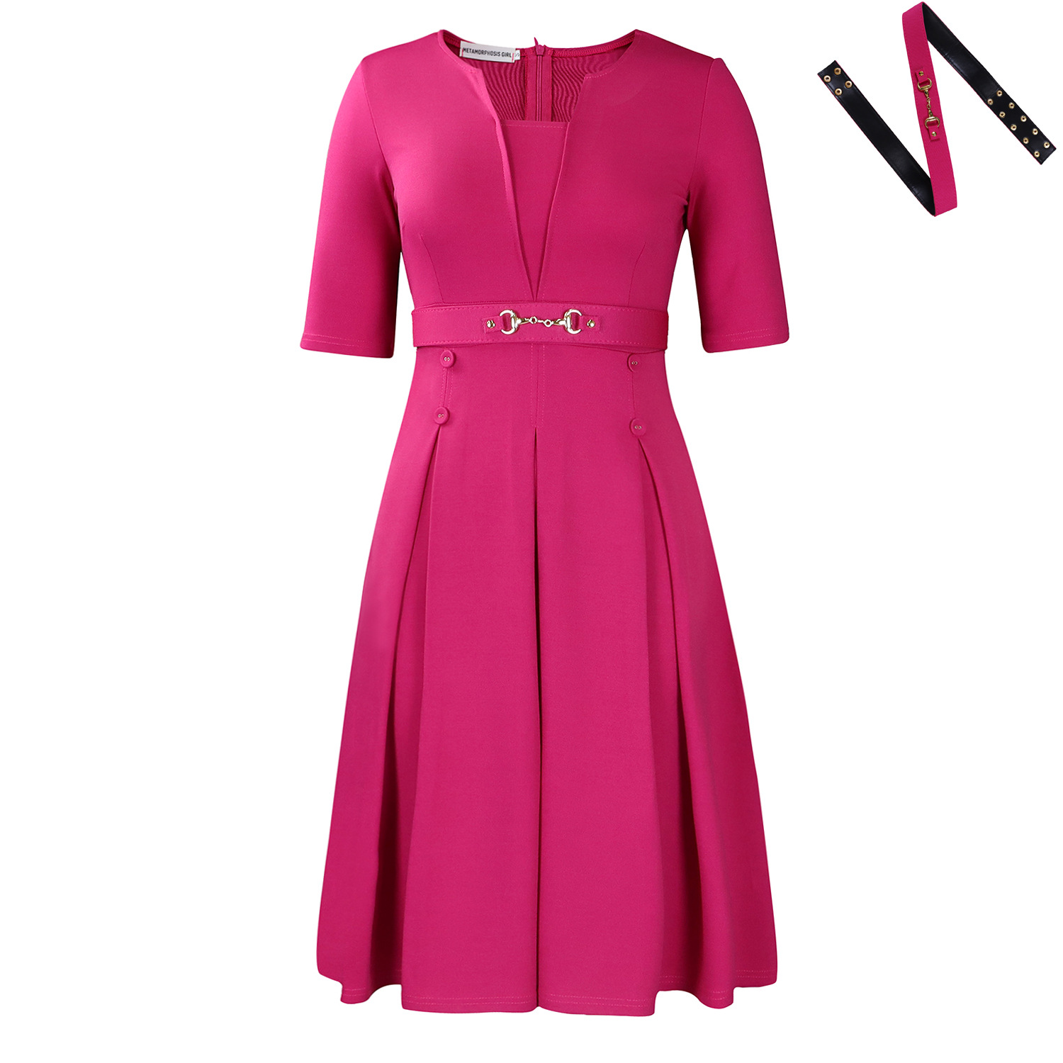 Women's Summer Elegant Short-Sleeve Solid Color Office Dress