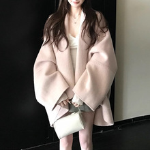 Row系斗篷大衣驼绒桑丝羊毛双面呢外套女2025秋冬新款韩系呢上衣