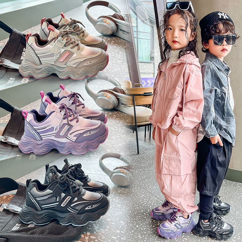 男の子と女の子用の子供用お父さん靴、秋の新しい韓国スタイルの通気性メッシュシューズ、多用途のソフトソールの女の子用ランニングシューズ|undefined