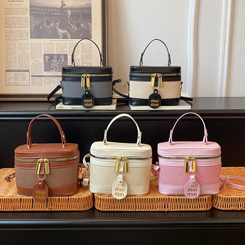2026 New Niche Design Retro Canvas Patchwork Box Bag Versatile Commuter Handbag Shoulder Crossbody Box Bag