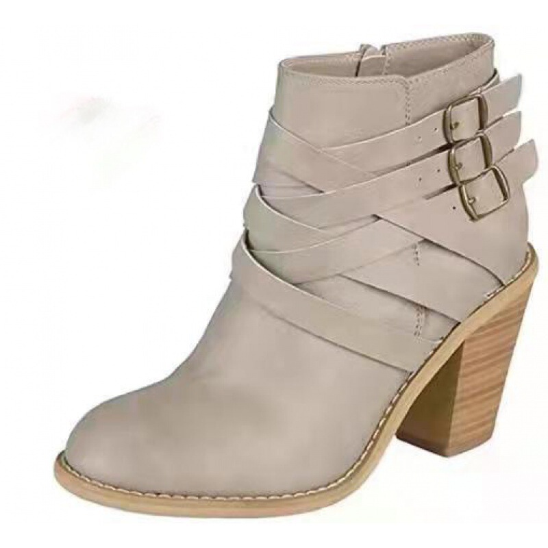 2021winter New Martin boots pointed toe belt buckle side zipper short boots thick heel European and American high heels women's boots 2021winter New Martin boots pointed toe belt buckle side zipper short boots thick heel European and American high heels women's boots