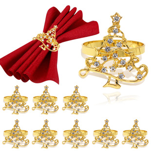 New Christmas Golden Christmas Tree Snowflake Napkin Ring Buckle Set Diamond Napkin Banquet Party Dining Table
