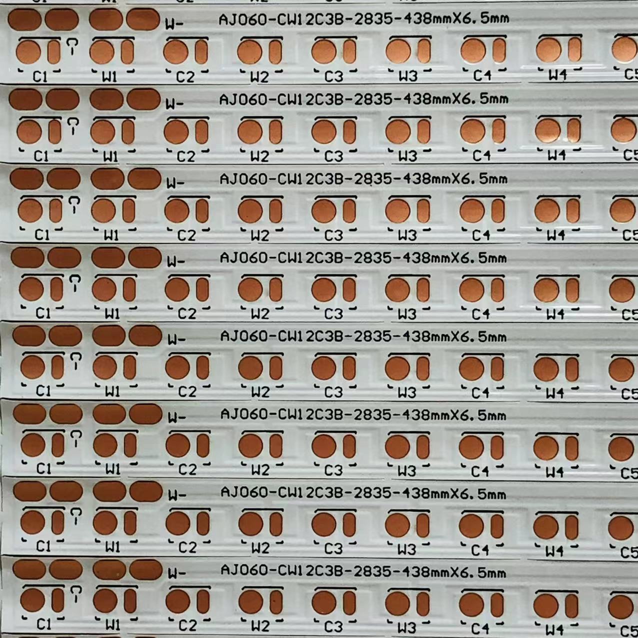 FPC软灯条板2835双色 3B12C*2 72D/PCS 438*6.5MM*37PCS 正膜背油