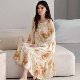 春秋新款纯棉拉架女士长袖套头睡裙睡衣时尚休闲女家居服图片色