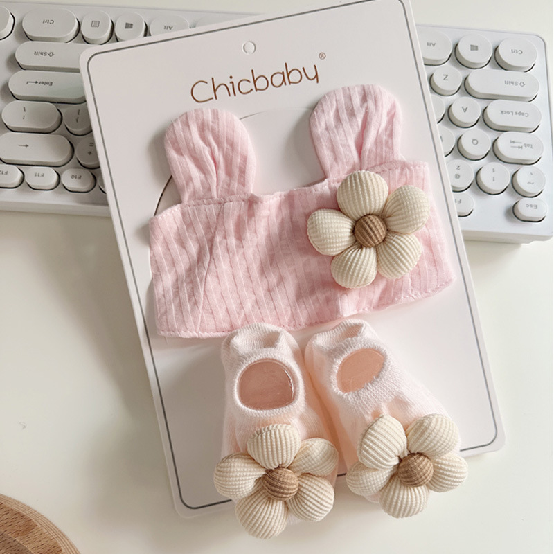 Ins洋気小花赤ちゃん空頂保護ハロゲン門帽子春秋薄手女子赤ちゃん通気韓版頭飾りセット