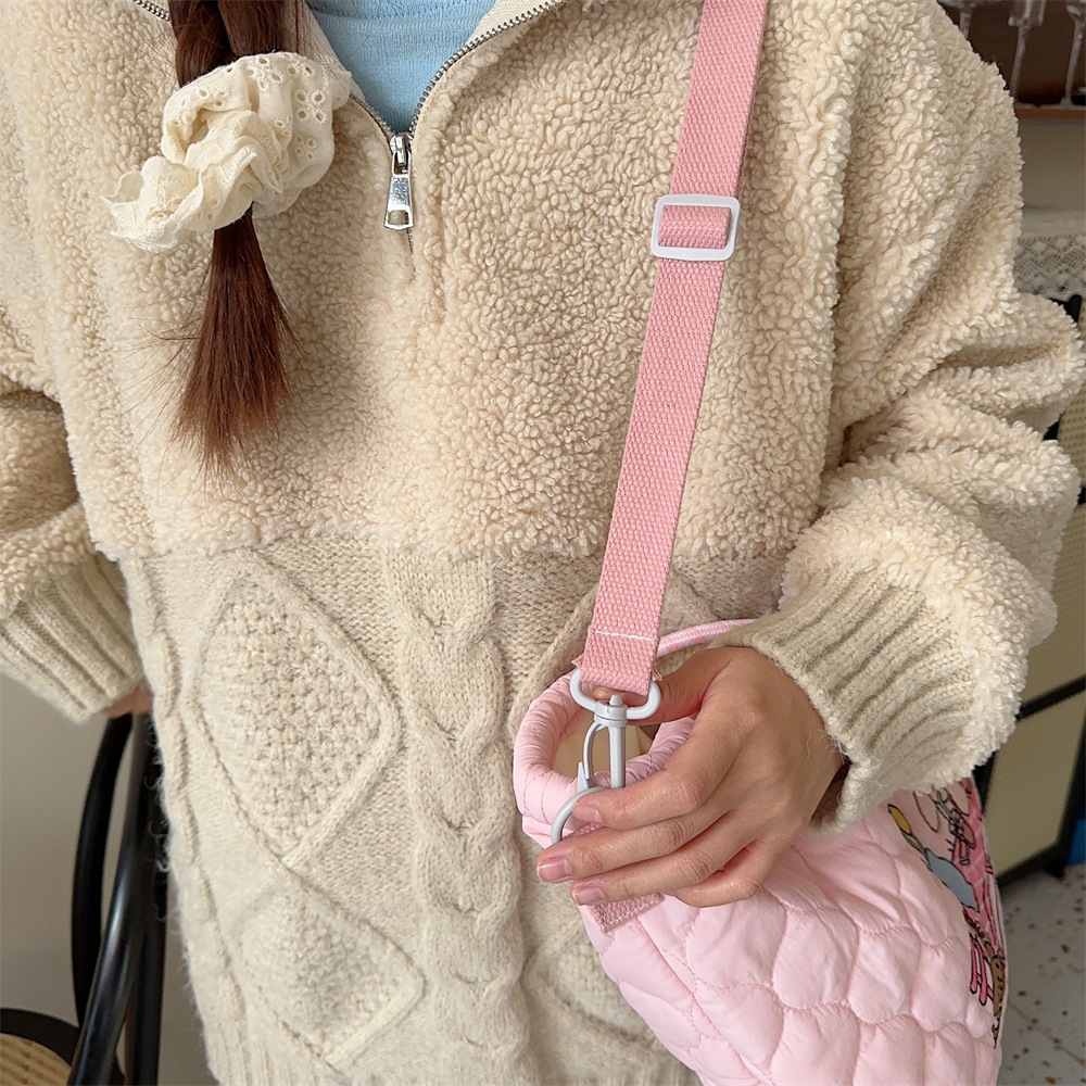 31223 Quilted soft crossbody bag, large capacity hand-held shoulder bag, cartoon embroidered little rabbit student handbag undefined