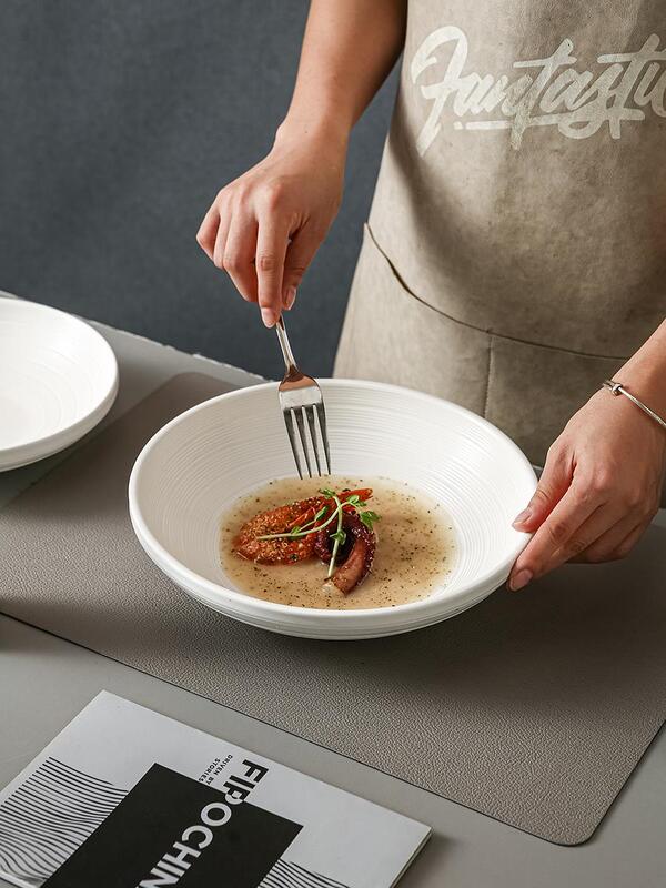 Scandinavian Style Pure White Ceramic Soup Plate Household Tableware Plate Creative Personalized Tableware Western Style
