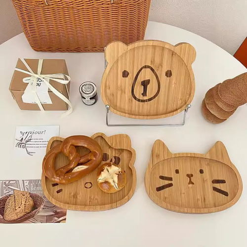 【Yuanjin Bamboo】Bamboo Baby Food Plate with Ins Cartoon Style Creative Cute Animal Design