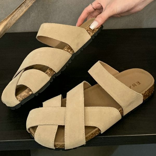 Easy-To-Wear Fishbone Shoes, Suede Leather Woven Sandals for Women, Thick-Soled Soft Leather 2026 Summer Versatile Roman Sandals for Women