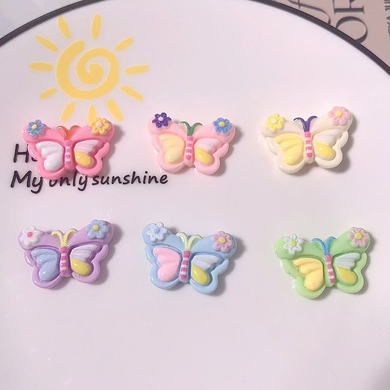 Macarón mariposa de color DIY accesorios de resina pegamento de crema de cáscara de teléfono móvil agujero agujero zapatos accesorios para el pelo abrazaderas de pelo material hecho a mano