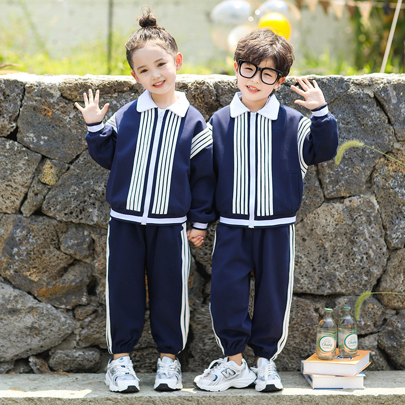 Elementary School Uniform: 3-Piece Autumn, Spring, and Winter Style Kids' Class Wear & Kindergarten Uniform – Sporty Design Set