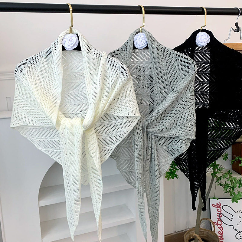 Chal hueco tejido de punto de alta calidad toalla triangular de color sólido bufanda de cuello de todo fósforo bufanda aire acondicionado chal exterior