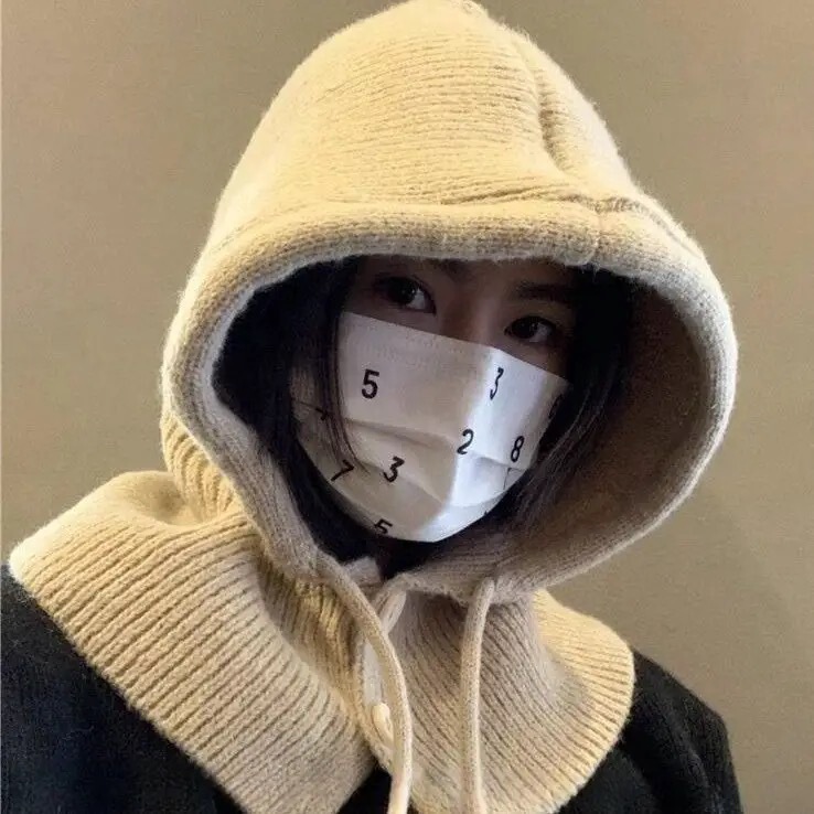 韩国巴拉克拉法帽子女冬季保暖帽子围脖一体情侣款护耳毛线针织帽|undefined