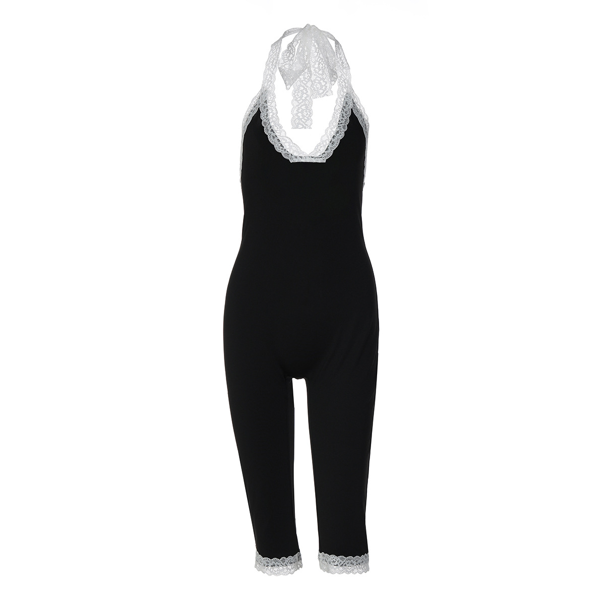 Women's Clothing Fashionable Sexy Lace Trim Slim Fit Back Hollow Out Tie Jumpsuit Summer New Arrival_ecoleips.com