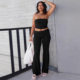 Amazon cross-border women's clothing 2024 autumn new solid color tube top horn trousers fashion slim suit women