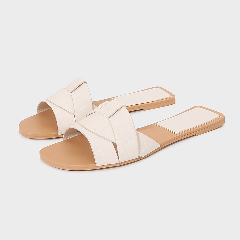 Other Square Toe Crossover Slide Croc-Effect Off-White