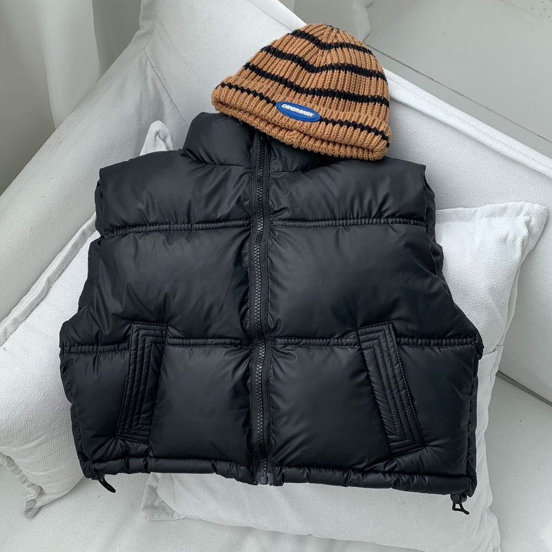 Nuevo chaleco de algodón de piel de cordero para otoño e invierno, chaleco de cuello alto grueso para niños medianos y grandes, moda para niños y niñas