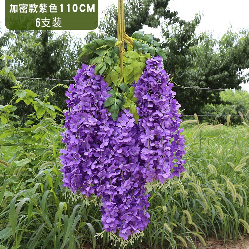 Flor de glicina de simulación al por mayor decoración flor colgante flor falsa ratán violeta techo de boda enredadera de plástico planta colgante