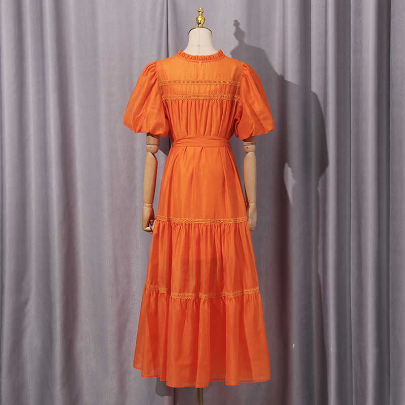 Simple Retro Maxi Dress Crew Neck Hollow Out Cutout Puff Sleeve Lace up Dress 19 Simple Retro Maxi Dress Crew Neck Hollow Out Cutout Puff Sleeve Lace Up Dress