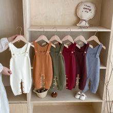 ins韩版男女宝宝背带裤连体衣婴儿针织防滑肩外出爬服洋气包屁衣