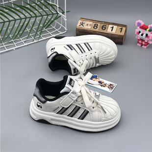 Classic board shoes shell head 2025 spring and summer new boys and girls leather patch bottom hook and loop children's school shoes