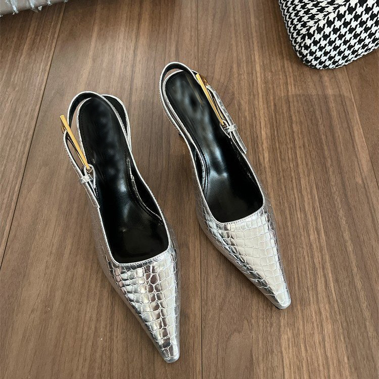 2025 New Summer Shoes for Women, Fashionable European and American Style Denim Leopard Print Flats, Women's Stiletto High-Heeled Sandals