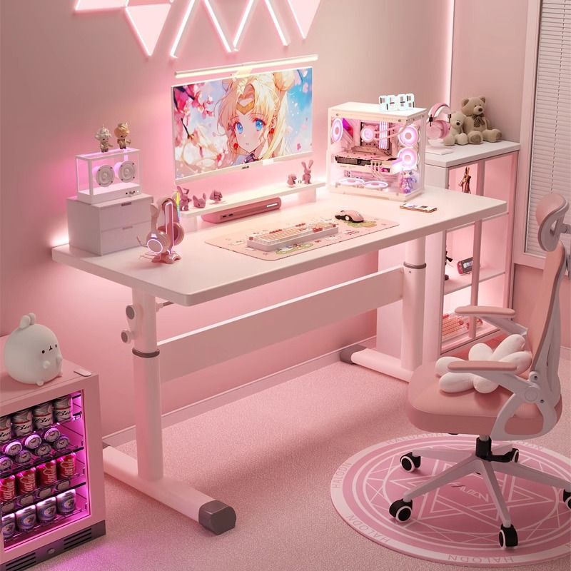 Height-Adjustable Computer Desk, Home Gaming Desk, Girls' Bedroom Desk, Internet Celebrity Live Streaming Work Desk, Simple Study Desk, Office Desk