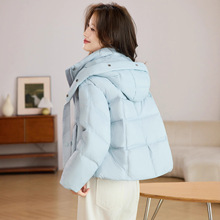 短款蓝色羽绒服女冬季2025新款今年流行显瘦加厚面包服白鸭绒外套