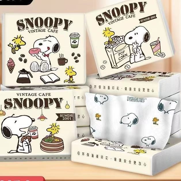 กระดาษทิชชู่พิมพ์ลาย Snoopy สีเบจ (1 แพ็ค)