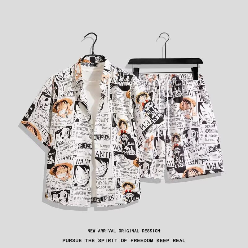 아이스 실크 비치 세트 남자 반팔 플로라 셔츠 플러스 사이즈 느슨한 하와이 빠른 건조 캐주얼 반바지 커플 세트