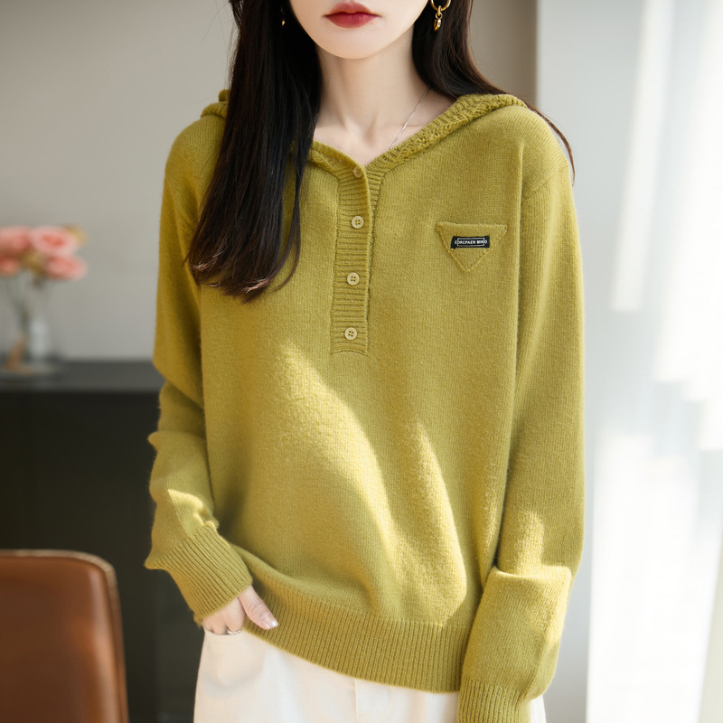 连帽针织打底衫上衣秋冬新款黑标刺绣加厚帽衫女百搭宽松上衣内搭