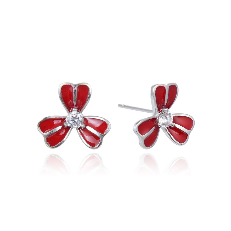 Nueva moda auriculares de estilo coreano pequeños pendientes de amor frescos para mujeres s925 flores de plata de trébol pendientes joyas de plata