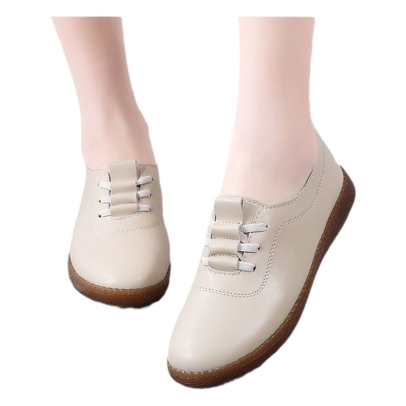 Zapatos de cuero suave para mujer zapatos de mujer planos de primavera y otoño tendón de res zapatos de guisantes de fondo suave zapatos antideslizantes ligeros para madres de mediana edad