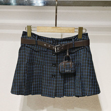1件起批2025冬女装 XRJ7Q06C复古格纹拼接腰带包包短半裙S250838