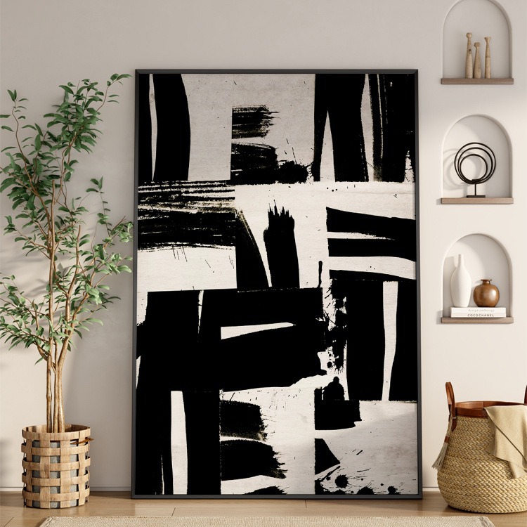 Black geometric color block art decorative painting hotel model room…