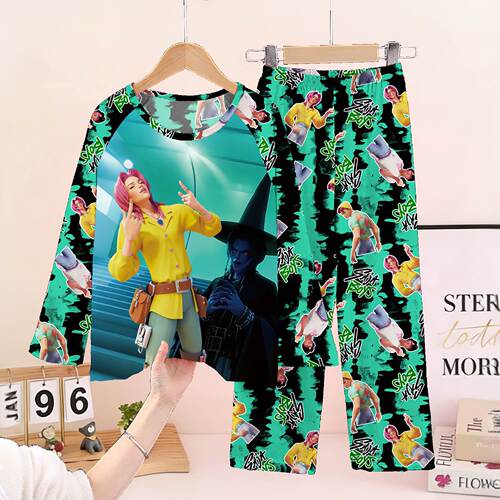Wholesale Southeast Asia children's pajamas, middle and older children's long-sleeved trousers suit, demon hunting girls 'group, little girl cartoon home clothes