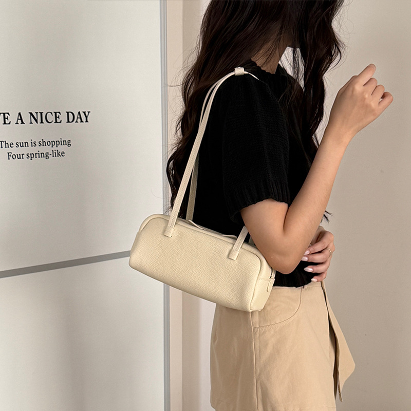 Women's Underarm Bag 2026 New Arrival Top Grain Cowhide Leather Handbag Shoulder Bowling Bag Casual Commuter Boston Baguette Bag - Thumbnail 6