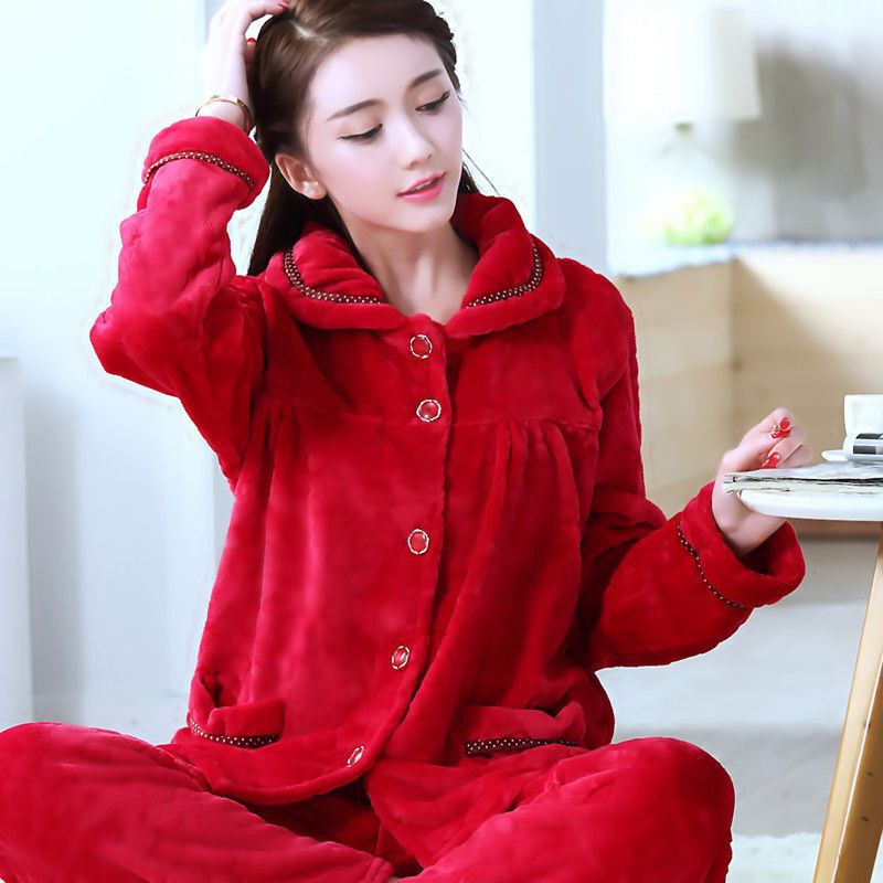 Pajamas for Women Autumn and Winter Coral Velvet Korean Style Large Size Cute Winter Suit Thickeneded Long-Sleeved Flannel Women's Home Wear Pajamas for Women Autumn and Winter Coral Velvet Korean Style Large Size Cute Winter Suit Thickeneded Long-Sleeved Flannel Women's Home Wear