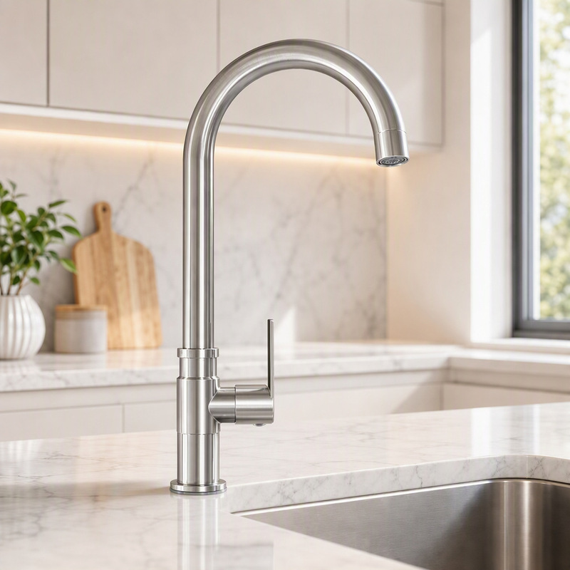 Wholesale 304 stainless steel single cold water kitchen faucet for home and project use, cross-border 1/2 inch kitchen faucet, single cold water with large bend