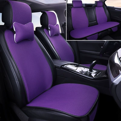 Non-slip Five-seat Tie-free – Four Seasons Pad - nine-piece-set-for-the-whole-car-purple-2-headrests-linen-style