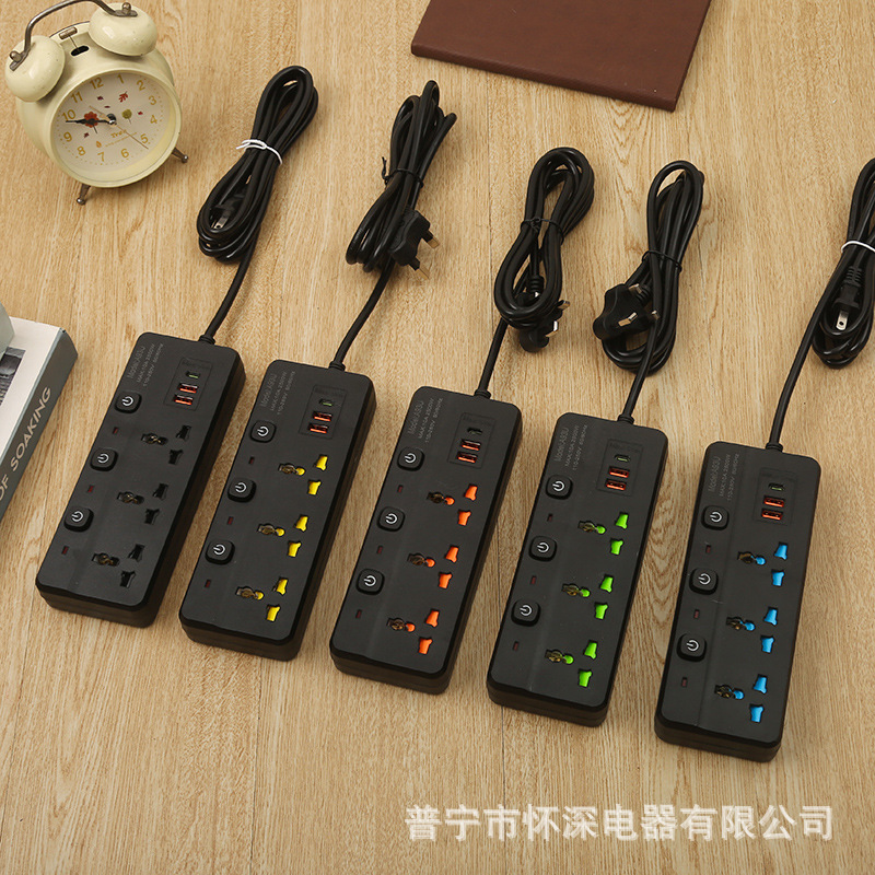 2US + 1PD con puerta de seguridad multicolor multi-indicador multi-interruptor toma de corriente de comercio exterior estándar británico estándar europeo estándar americano blanco y negro