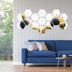 Hexagonal Acrylic Mirror Wall Sticker 3D DIY Self-adhesive Wall Sticker Home Decor Background Wall Mirror Sticker XN008