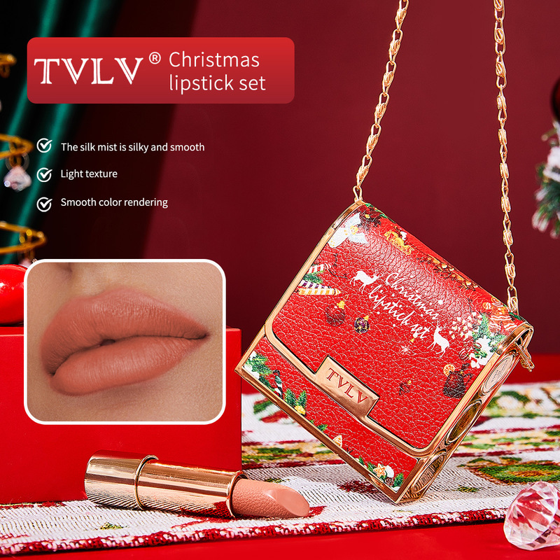 クロスボーダー TVLV クリスマスリップスティック 3本セット 保湿マットリップグレーズ 汚れにくい ヌードカラー 新年バッグリップスティック|undefined